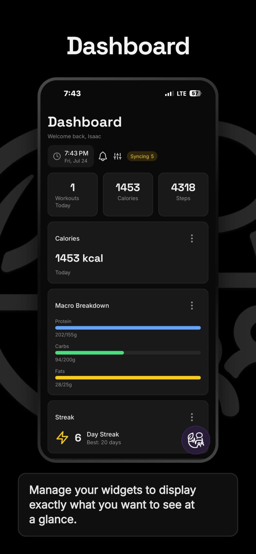 Dashboard screen